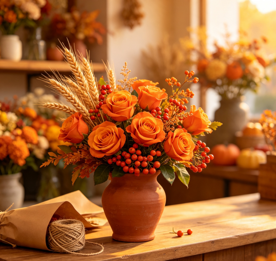 Orange Roses & Hypericum Berries · Autumn Harvest