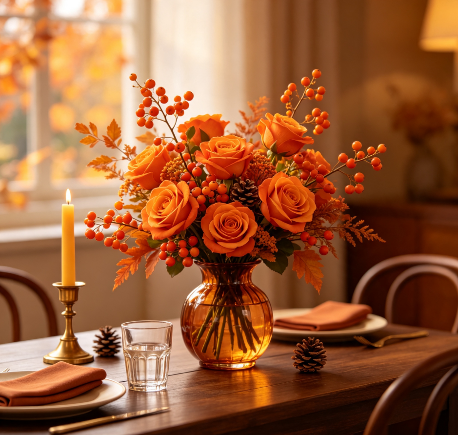 Orange Roses & Hypericum Berries · Autumn Harvest