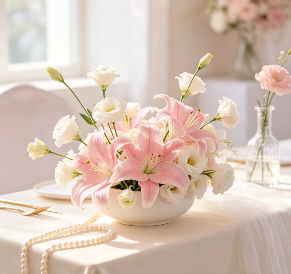 Pink Lilies & White Lisianthus · Soft-Focus Glow
