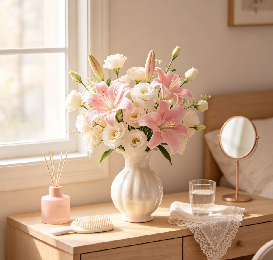 Pink Lilies & White Lisianthus · Soft-Focus Glow