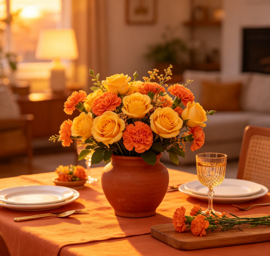 Yellow Roses & Orange Carnations · Sunset Afterglow
