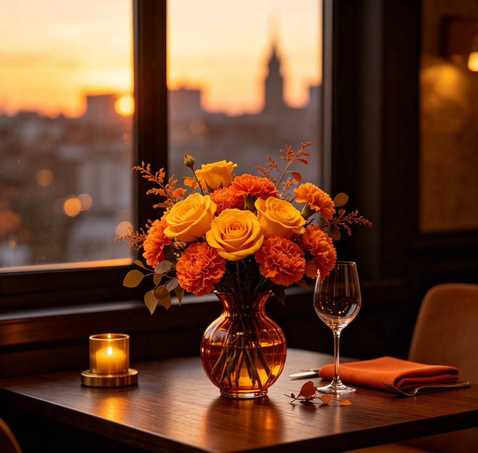 Yellow Roses & Orange Carnations · Sunset Afterglow