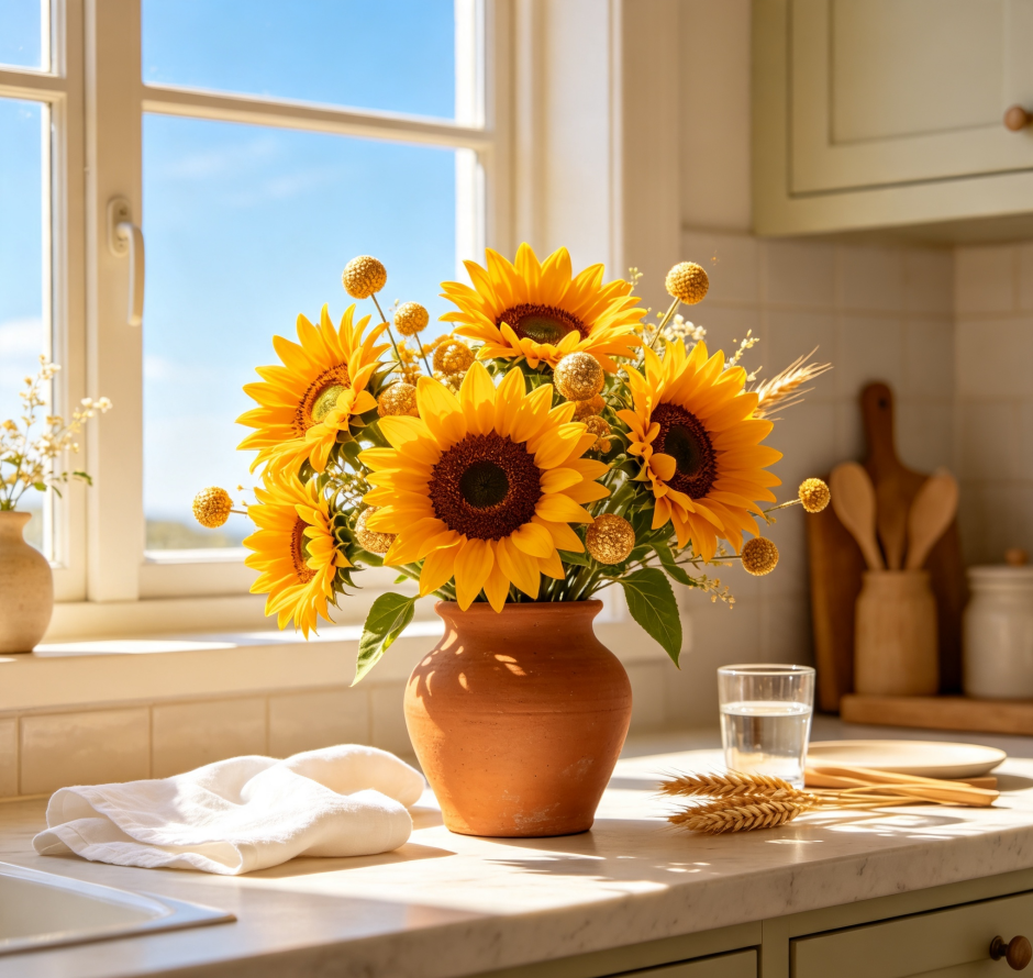 Sunflowers & Craspedia · Radiant Clear Sky