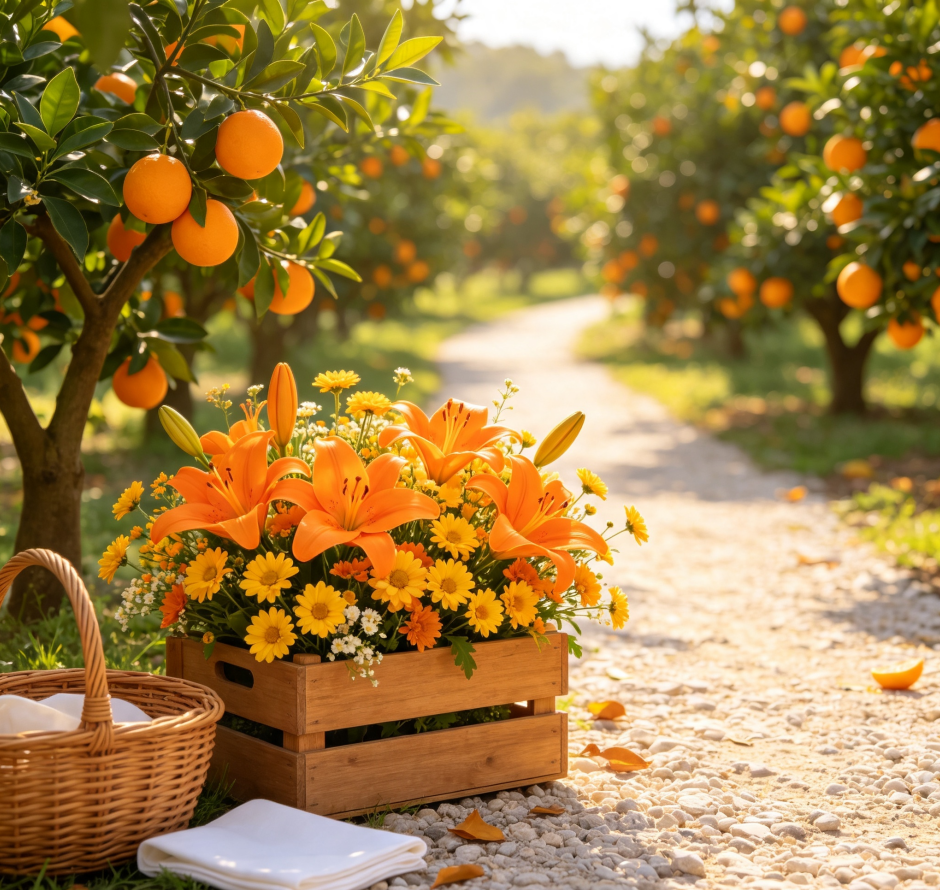 Orange Lilies & Yellow Daisies · Citrus Grove
