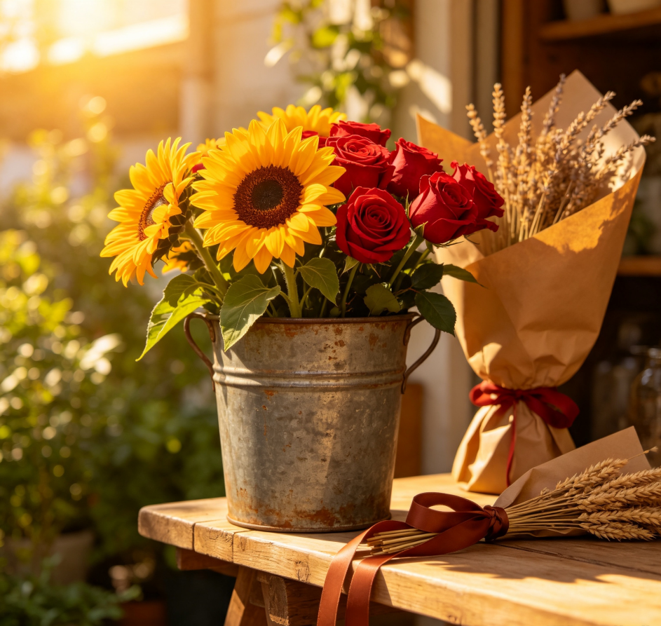 Yellow Sunflowers & Red Roses · Blazing Sun
