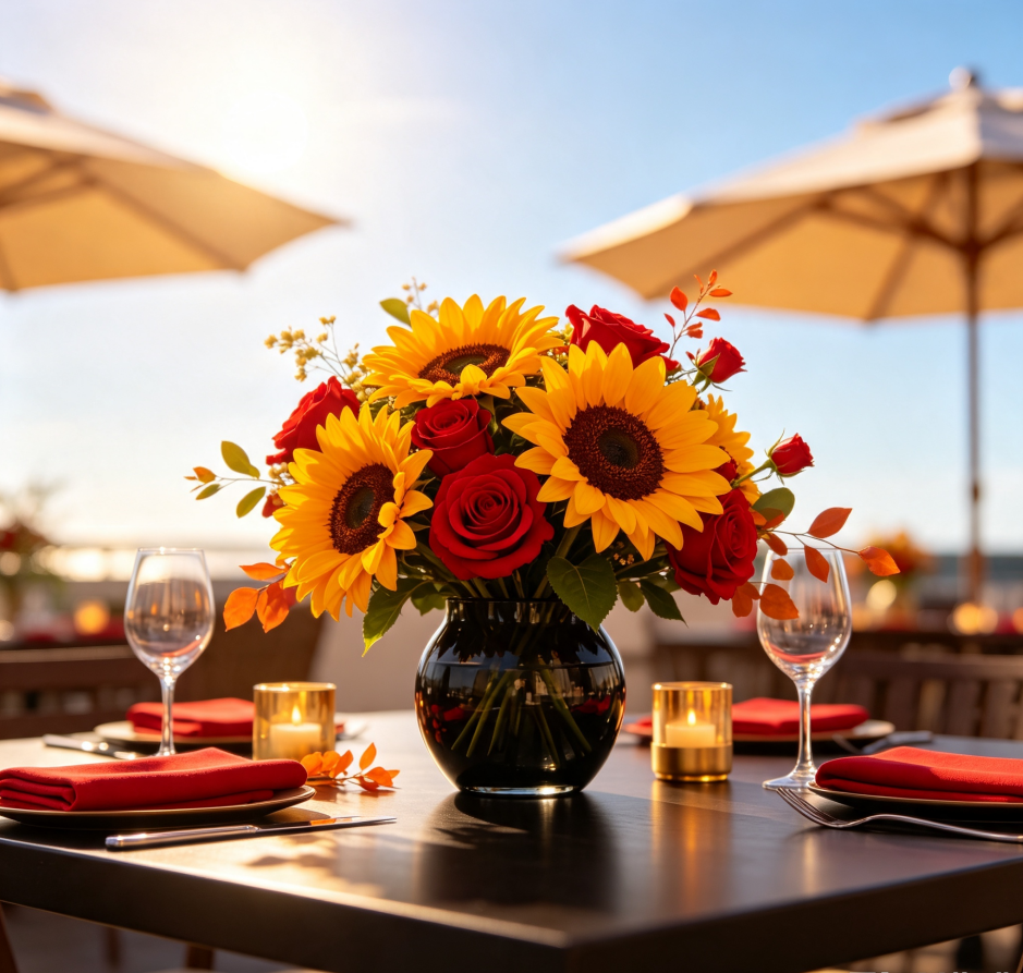 Yellow Sunflowers & Red Roses · Blazing Sun