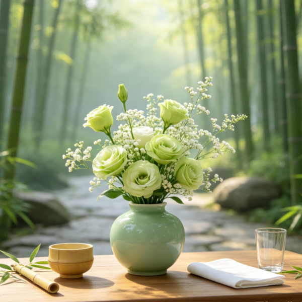 Green Lisianthus & White Statice · Bamboo Grove Breeze