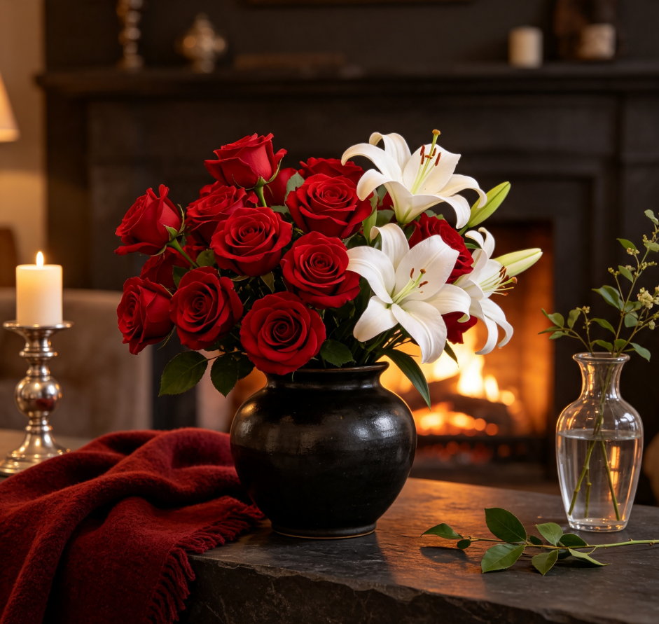 Red Roses & White Lilies · Crimson & White Elegance
