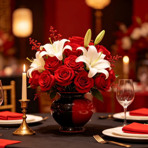 Red Roses & White Lilies · Crimson & White Elegance