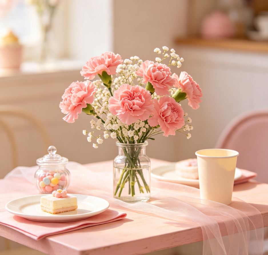 Pink Carnations & White Baby's Breath · Maiden's Skirt