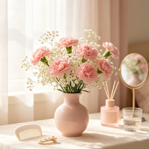 Pink Carnations & White Baby's Breath · Maiden's Skirt