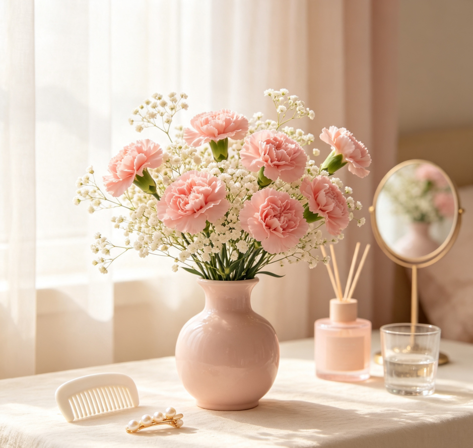 Pink Carnations & White Baby's Breath · Maiden's Skirt