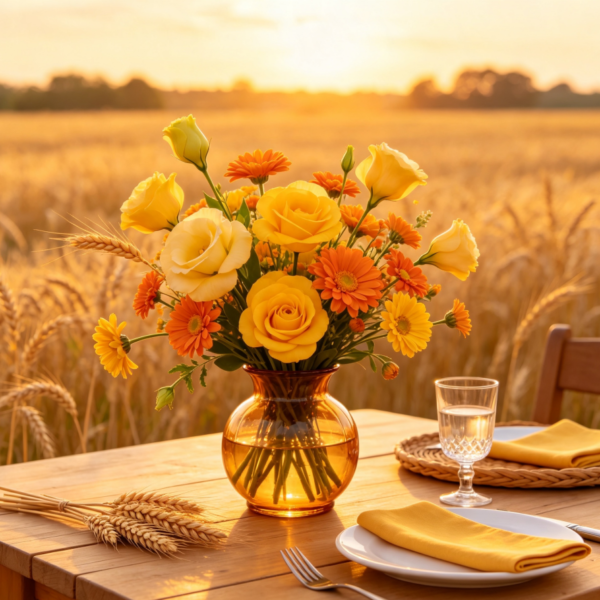Yellow Lisianthus & Small Orange Chrysanthemums · Wheat Field Watch