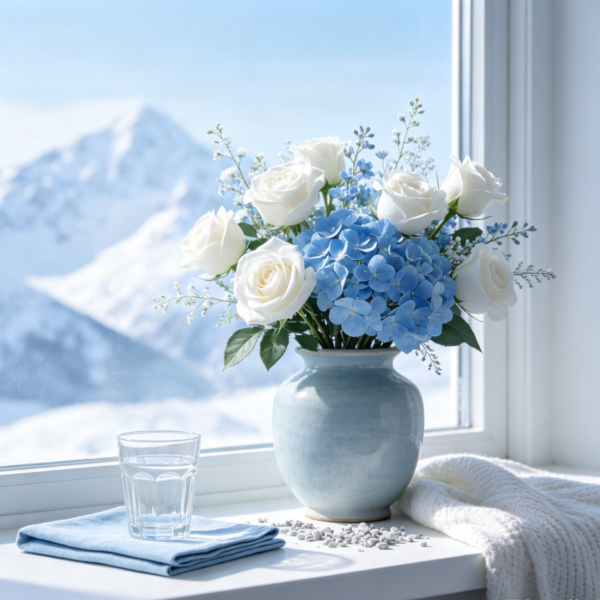 White Roses & Blue Hydrangeas · Realm of Icebergs