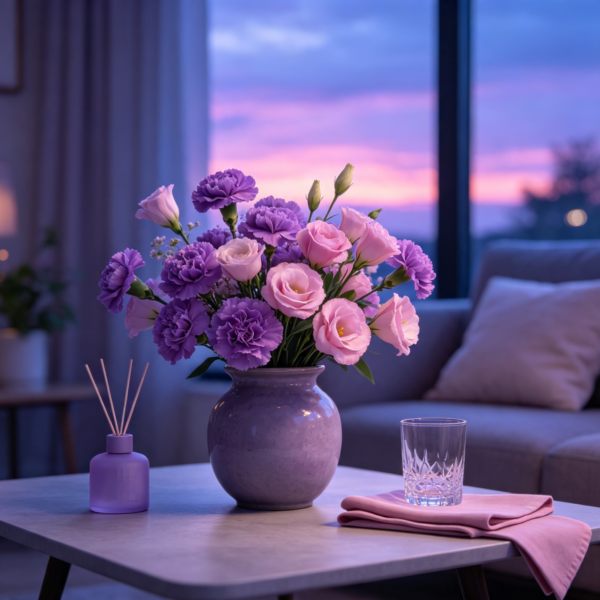 Purple Carnations & Pink Lisianthus · Twilight City