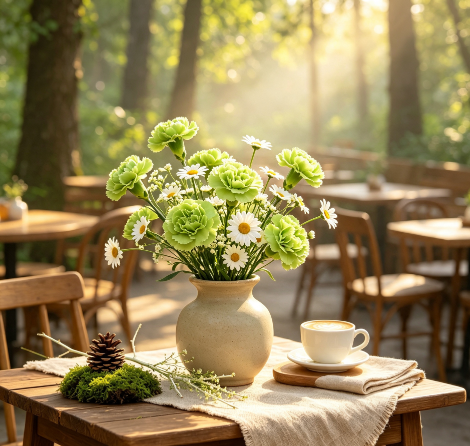 Green Carnations & White Daisies · Forest Path