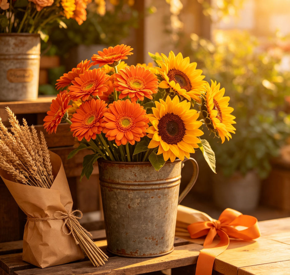 Orange Gerbera Daisies & Yellow Sunflowers · Amber Moments