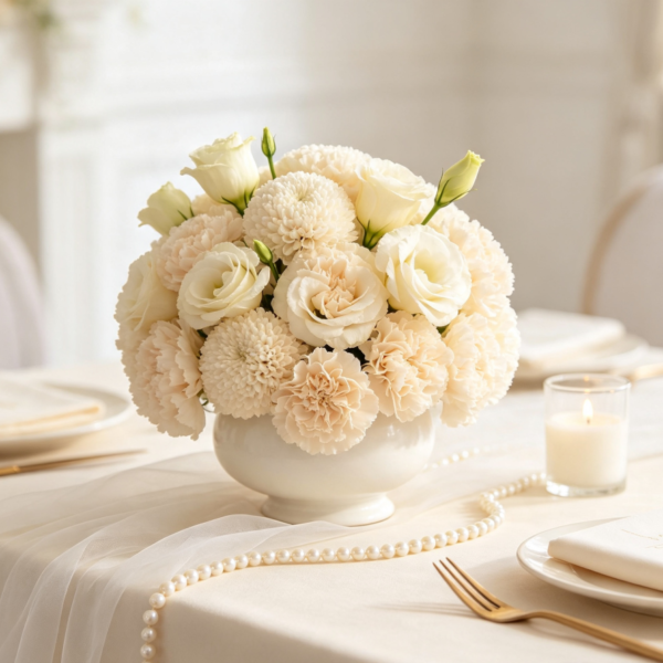 Cream Lisianthus & Ball-shaped Carnations · Pearl Waltz